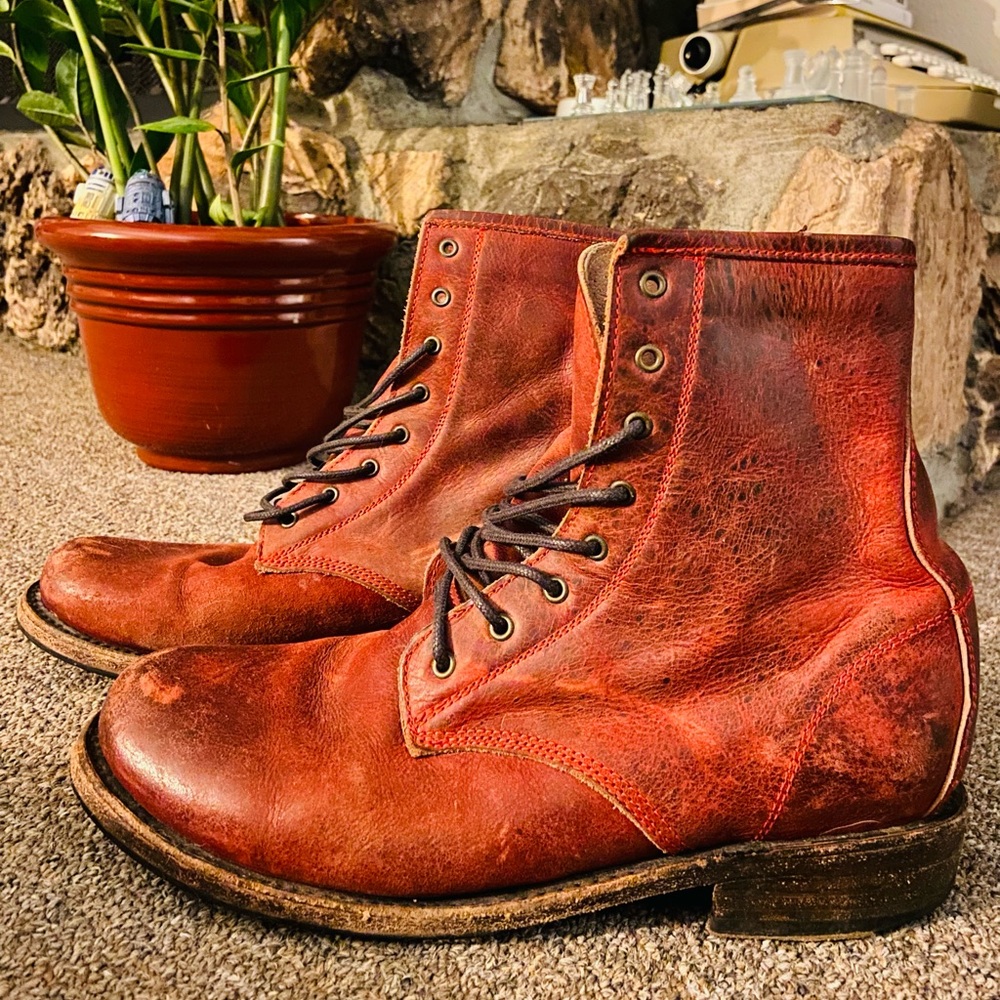 FREEBIRD by Steven Red Leather Distressed Combat Boots